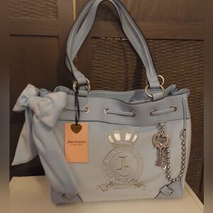 Juicy Couture Sky Blue Star Shoulder Daydreamer Bag Tote with Charm Bow NWT